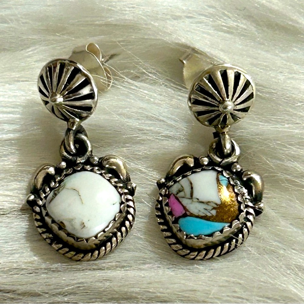 Unique High Quality Sterling silver 925 and cotton candy turquoise earrings